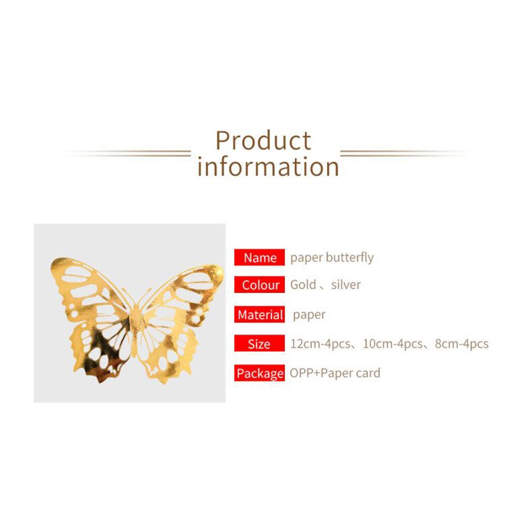 Autocollants muraux 3D ajouré papillon | 12 pièces, accessoires de décoration de maison, miroir décoratif argenté de stéréo