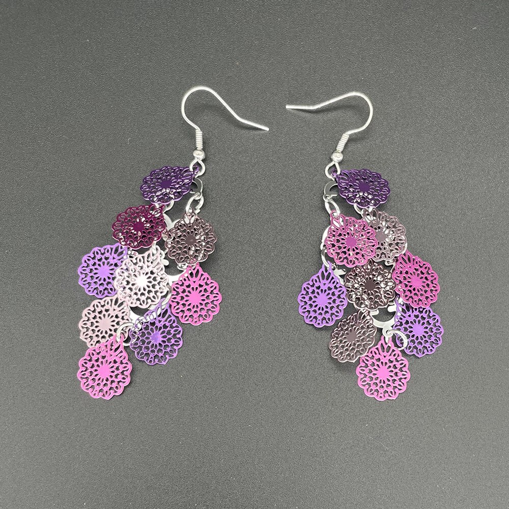 Beautiful Flower Torse Mix Color Earrings Boho Style Long Dangle Earring for Women: Mix Purple