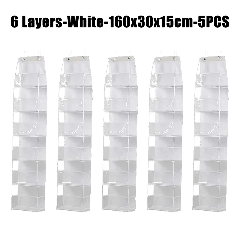 Sobre a porta pendurado despensa organizador de armazenamento pendurado com bolsos de plástico transparente organizador de grande capacidade para armário quarto: Transparente