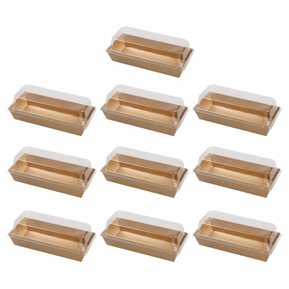 Boîte d'emballage rectangulaire en papier Kraft, pour pain, gâteau, Sandwich, boîte d'emballage avec couvercles en plastique transparent, 10 pièces