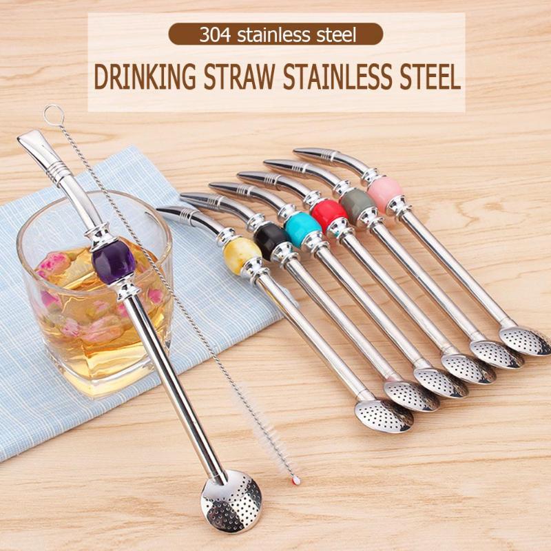 Stainless Steel Drinking Straw Spoon Tea Filter Yerba Mate Tea Straws Bombilla Gourd Reusable Coffee Tea Tools Bar Accessories