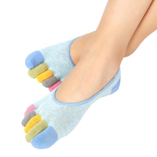 Farve blokerende bomuld kvinder multi-farve lav cut foråret fem tå sokker: Lyseblå