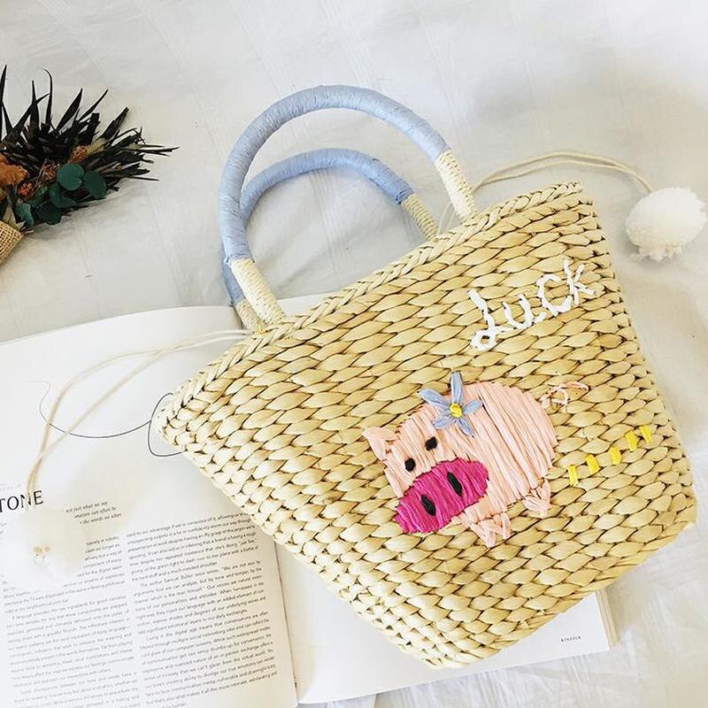 Sommar liten väska semester handbroderad mini handgjord stråväska crossbody semesterväska: Medelblått