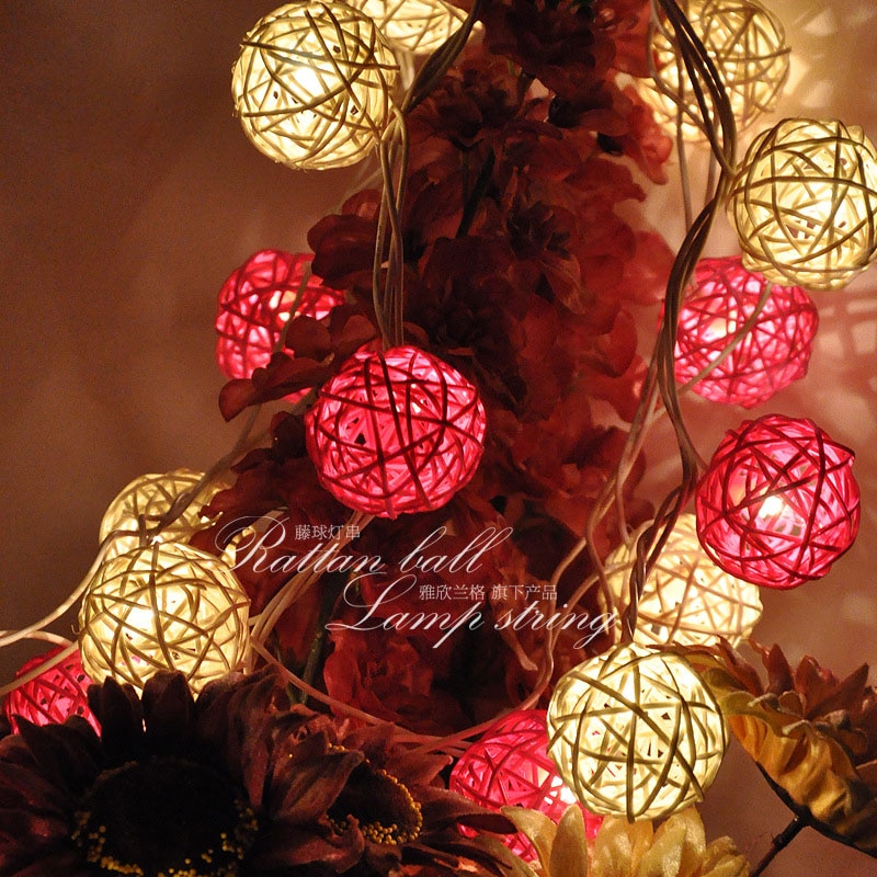 Led Rotan Ball String Fairy Lights Voor Kerstmis Bruiloft decoratie Party licht 2M LED 110/220V 20 stuks