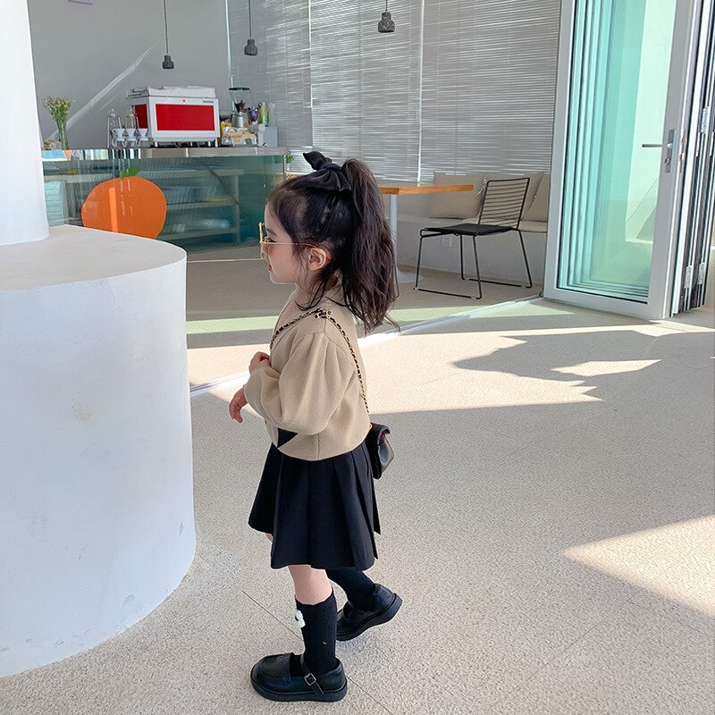 Kinderen Meisjes Beige Vest Trui Voor Kinderen Breien Lange Mouw Lente Jas Uitloper Casual Kleding