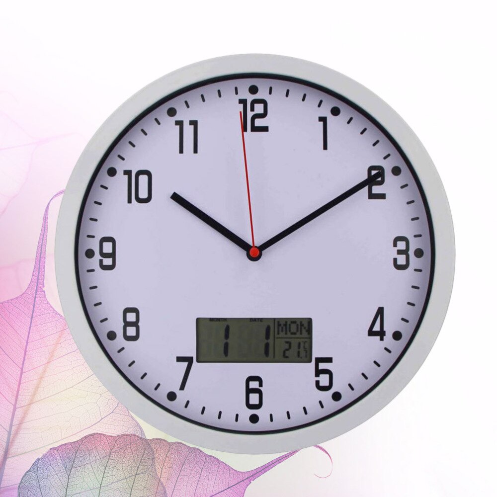 1PC 10 Inches Hanging Clock Simple Sitting Room Wall Clock LCD Display Temperature Humidity Meter Clock Wa