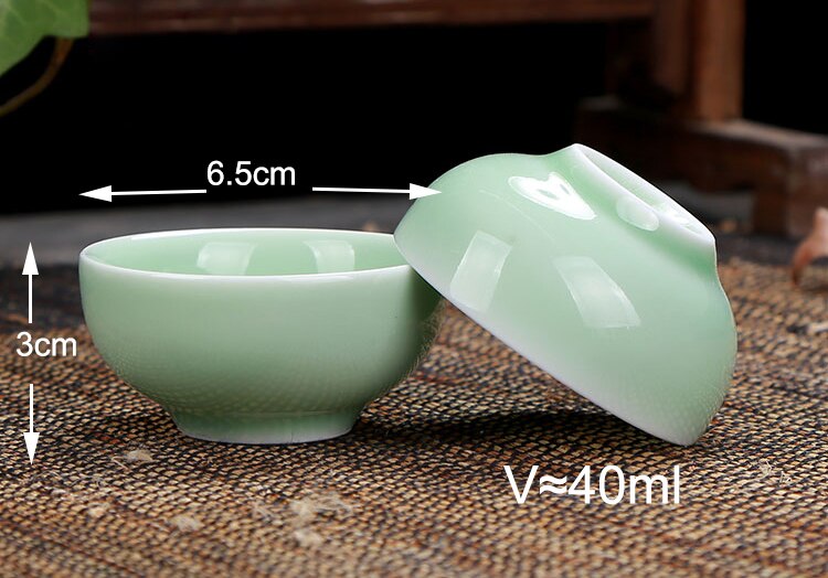 6pcs Celadon Golden Fish China tea set,Kung Fu Tea Cup Set Crackle Glaze Travel Tea Bowl Chinese Porcelain Teacup Set