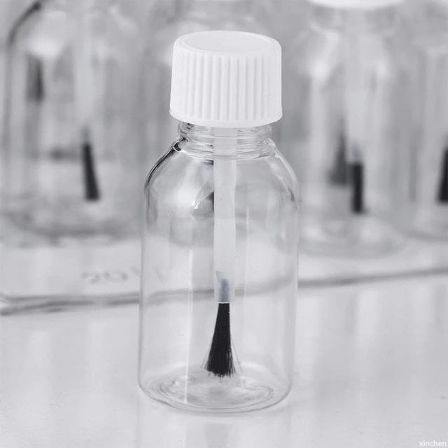 Botella de plástico para esmalte de uñas, bote transparente y vacío, rellenable, con brocha, contenedor de maquillaje: White-5ml