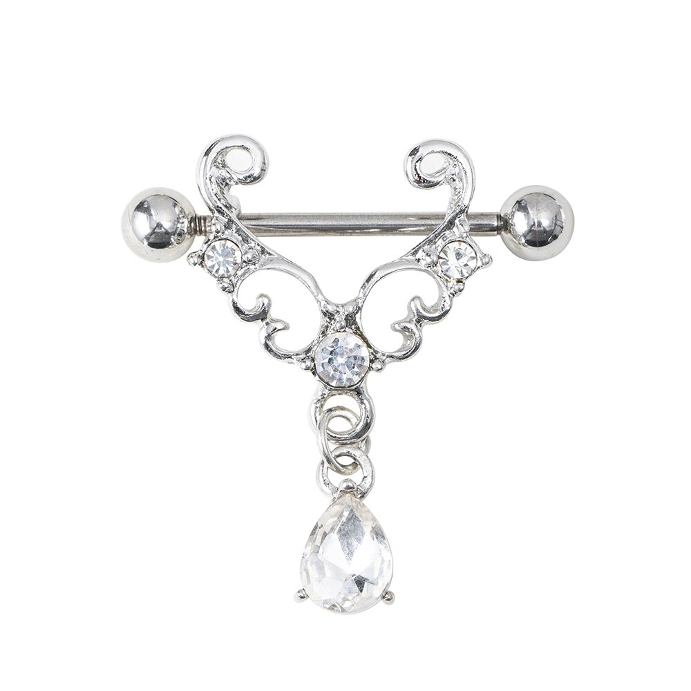 Dames Water Punk Tepel Ring Mode Rvs Zirkoon Crystal Bar Barbell Tepel Ring Piercing Lichaam Sieraden: TF370