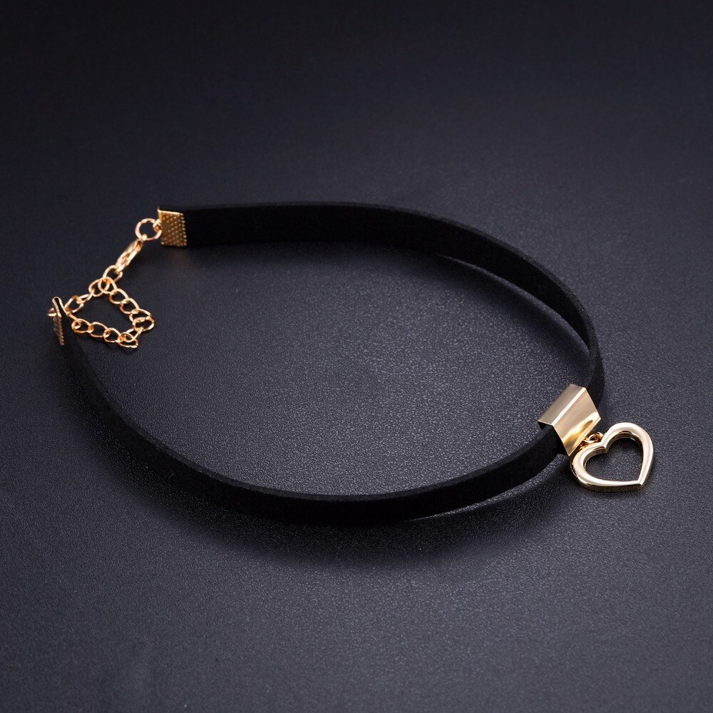 Starbeauty Cute Heart Choker Necklace Women Gold Color Wide Black Flannel Collar Necklaces & Pendants Neck Chain Lady Jewerly