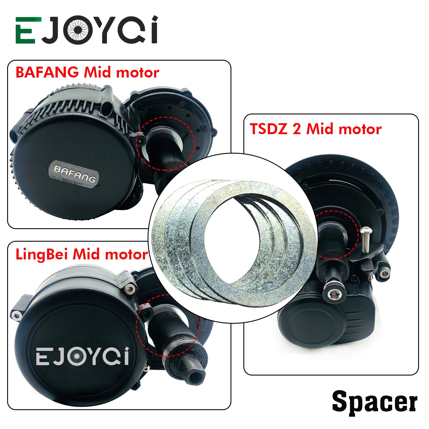 Bafang Spacer 4 Pieces 9.6mm Ebike Conversion Parts for Bafang BBS01 BBSHD TSDZ 2 Lingbei Mid Motor Bottom Bracket Fitting