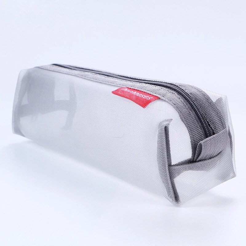 Black Transparent Nylon Pencil Case for School Mesh Pencil Bag Large Capacity Pen Box Pencilcase Stationery School Office Supply: Light Grey