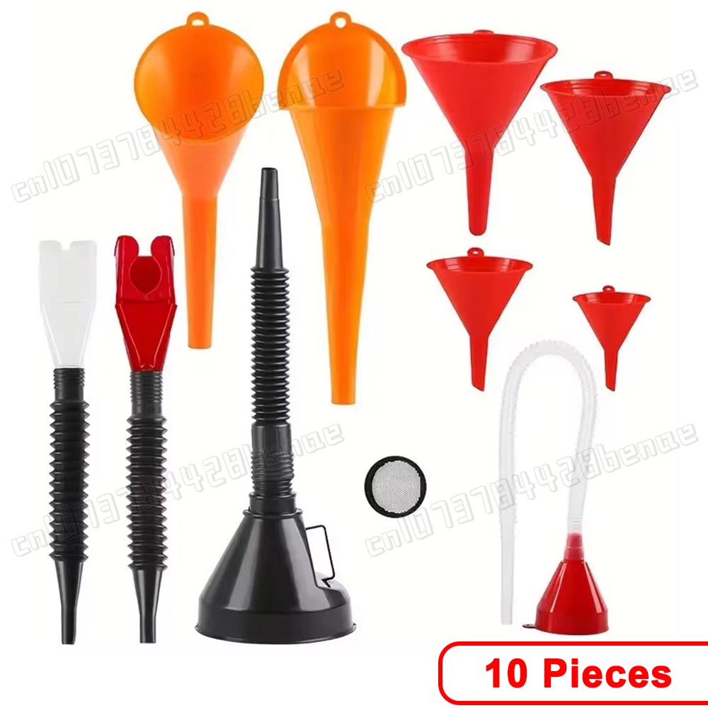 10Pcs Automotive Funnels Set Plastic Long Neck Oil Funnel Kit Flexible Wide Mouth Fuel Funnel for Filling Coolant Gasoline Water: RED