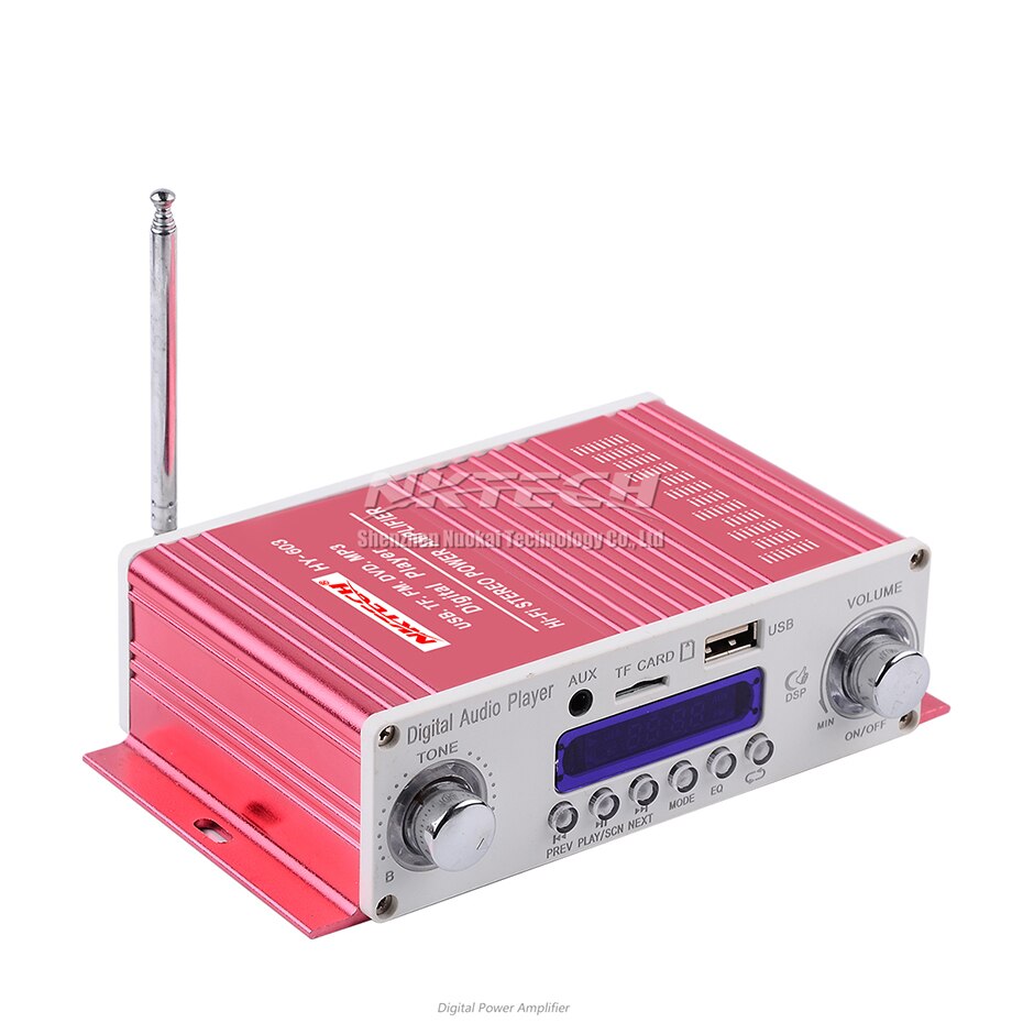 NKTECH HY-603 Car Digital Player Audio Power Amplifier MINI DIY 2CH 20W RMS HiFi Stereo AUX TF USB FM DVD MP3 Remote Controller
