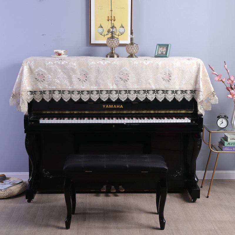 220 x 90cm europæisk jacquardblonder klaverovertræk støvdæksel håndklæde dekorativt klaver halvtæksel støvtæt kludovertræk til klaver: Grå
