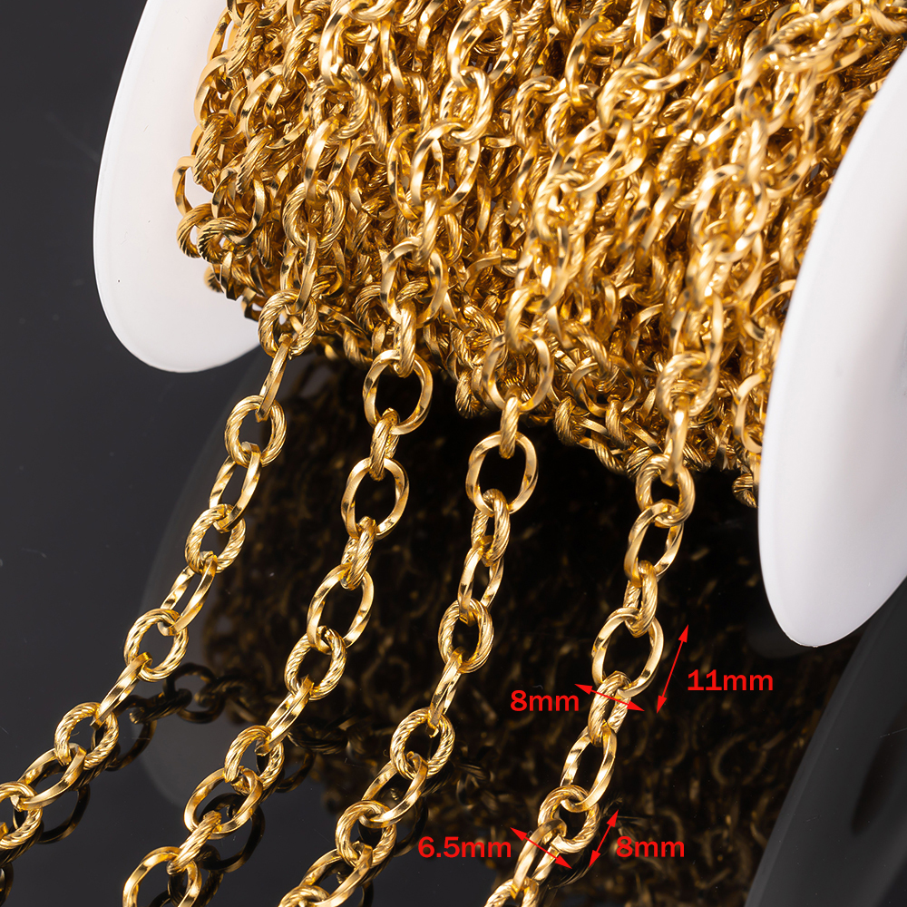 Cadenas de eslabones Shpae ovaladas huecas de acero inoxidable, 1 metro, DIY, collar, pulsera, suministros de joyería, materiales, accesorios de piezas decorativas: YELLOW
