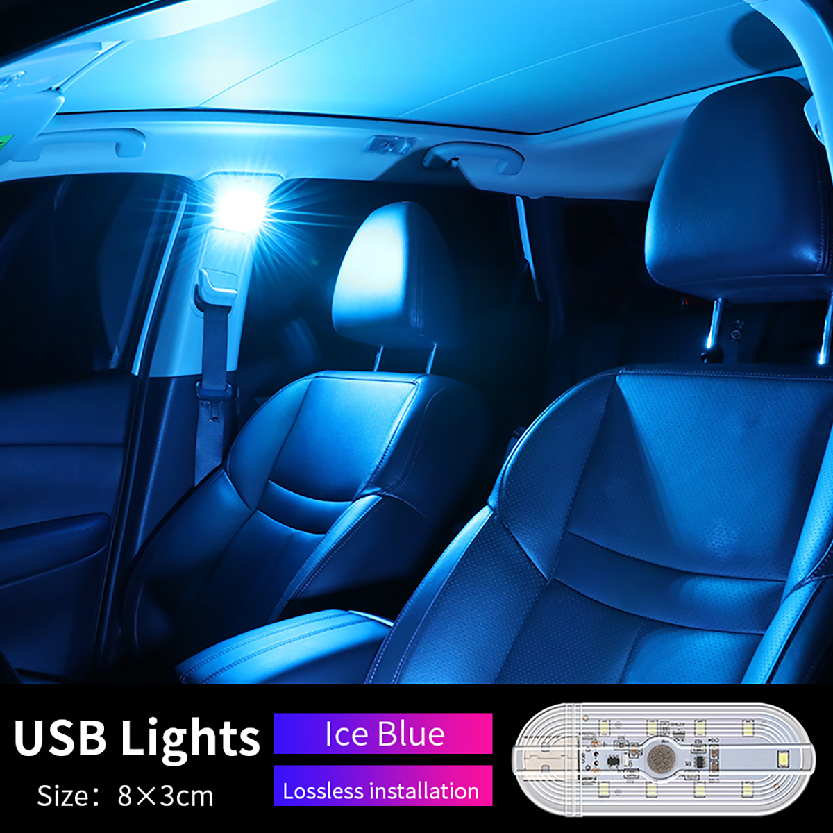 1 st Touch Sensor LED 8 LED Omgevingslicht Auto-interieur Dak Leeslamp Draadloze USB Oplaadbare Sfeer Licht Accessoires: Crystal Blue