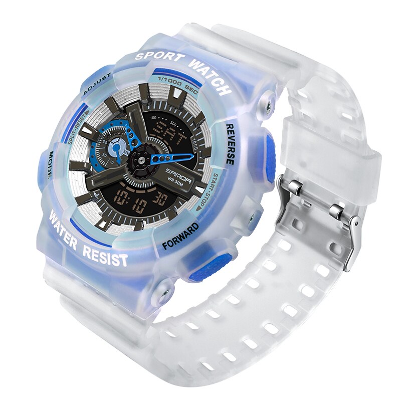 Vrouwen Mannen Quartz Horloge Digitale Sport Stopwatch Klokken Waterbestendig Vrouw Horloges Voor Meisje Man relogios: blue