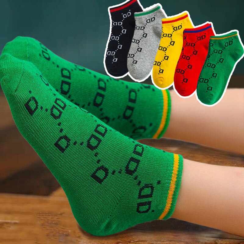 10 stück = 5 Paare freundlicher Weiche Baumwolle Socken Frühling &Ampere; Herbst Mädchen Kurze Socken Mit Jungen Socken 1-10 jahr Schule Sport freundlicher Socken: letterD / 1-3Jahre