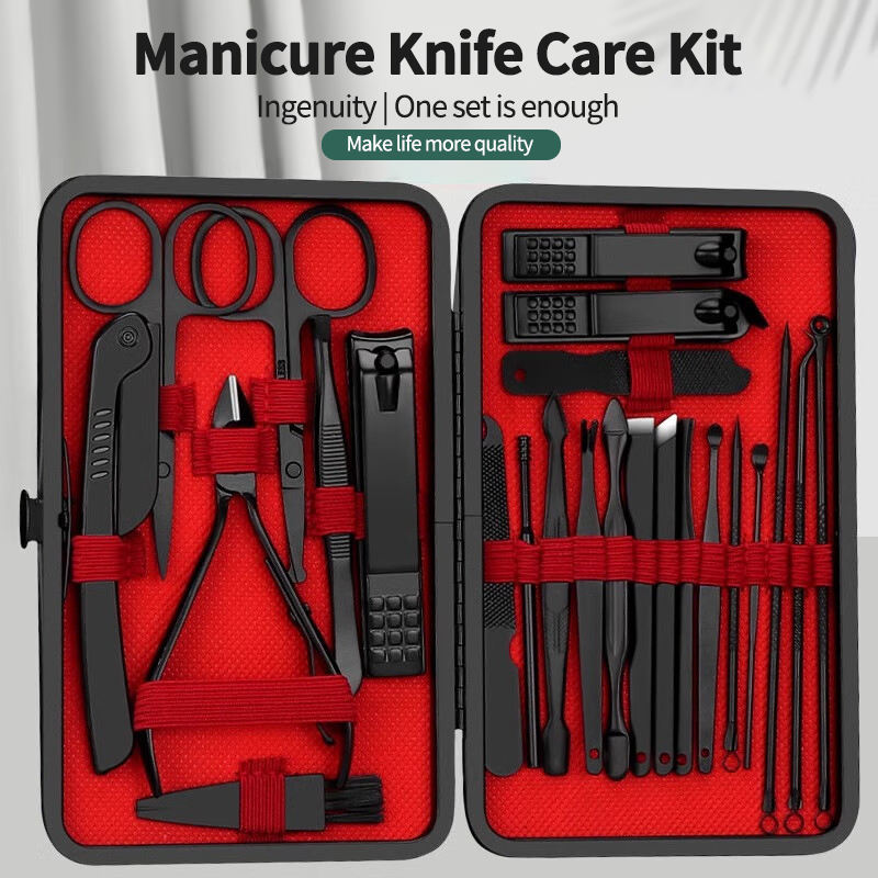 24Pcs Black And Red Nail Clippers Kit, Ultra Sharp Sturdy Fingernail Cutters, Nail Clippers Pedicure Care Tools: Default Title