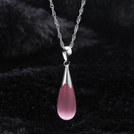 Jewelry Cat-Eye Water Necklaces Pendant Natural Opal Moonstone Necklaces Pendant for Women: YJ PINK