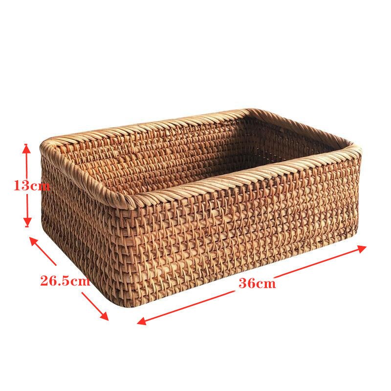 Hand Woven Storage Basket Rattan Wicker Rectangular Basket Kitchen Living Room Storage Organizer Fruit Snack Storage Box: Large Basket-L