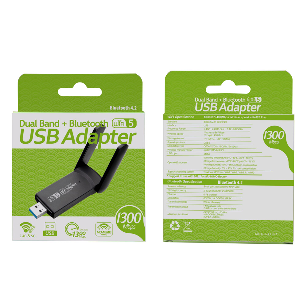 Adattatore WiFi USB wireless 1300Mbps Dual Band 2.4G 5Ghz USB 3.0 Adattatore USB WIFI 802.11ac con antenna BT4.2 per laptop desktop