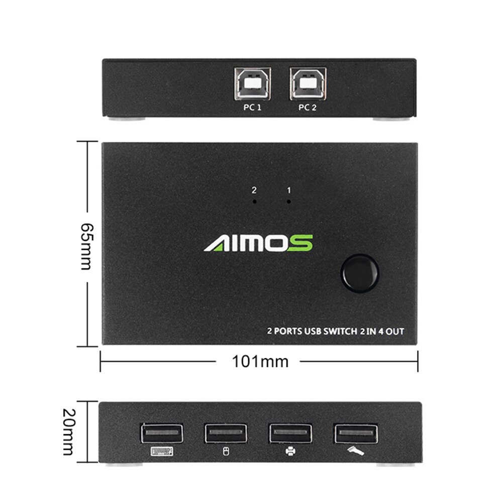 Practical 2x4 USB 2.0 Peripheral Sharing Switch Durable Multi-functional Classic 2 Computers Sharing 4 USB Devices