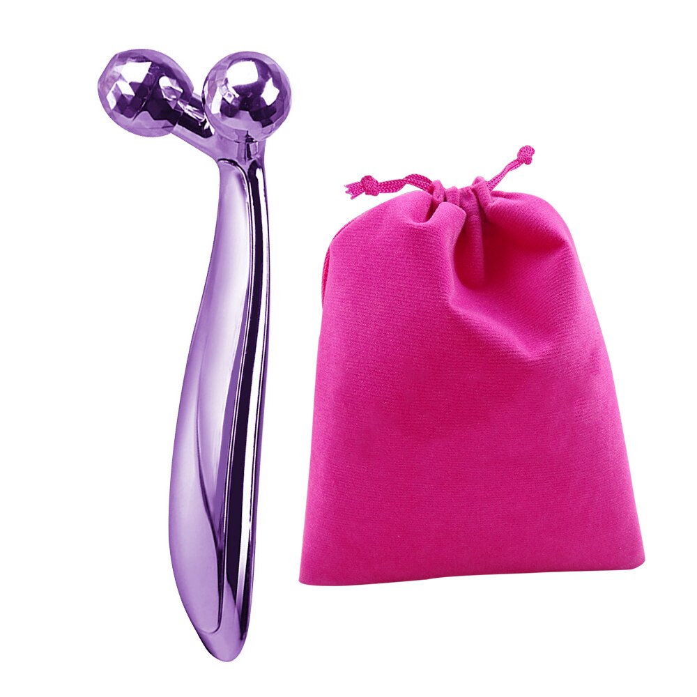 Roller Massager Thin Face Massager Lifting 360 Rotate 3D Full Body Shape Y Shape Massager Wrinkle Remover Facial Massage Tool: Purple Gift Bag