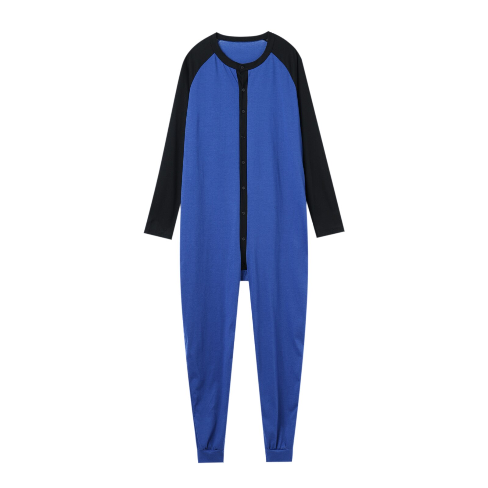 Mannen Diverse Kleur Een Stuk Pyjama Lange Mouw Ronde Kraag Knop Open Voorzijde Nachthemd Jumpsuits Homewear: Blauw / Xl