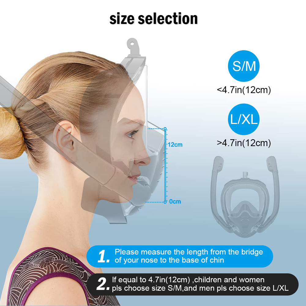 Máscara de snorkel de cara completa 180 ° Gafas de natación para buceo con vista panorámica, tapa seca de silicona, con 2 snorkel, antivaho y antifugas