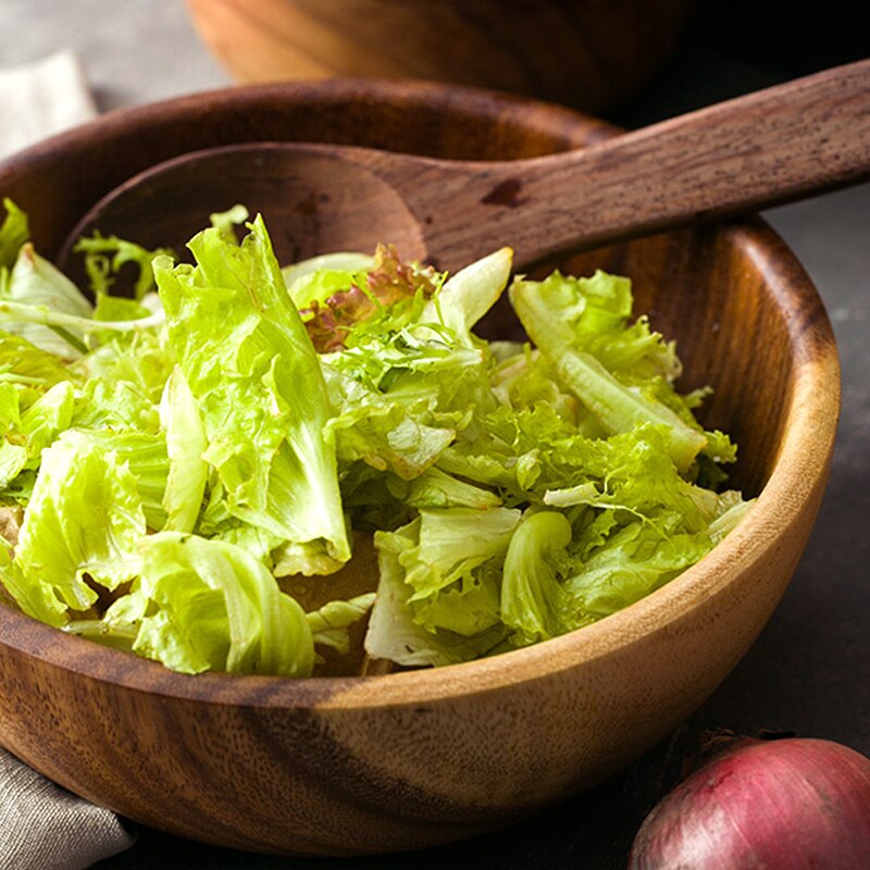 3 størrelse umalet naturlig akacietræskål salat suppe frugtbeholder træbakke køkkenredskaber bordservice