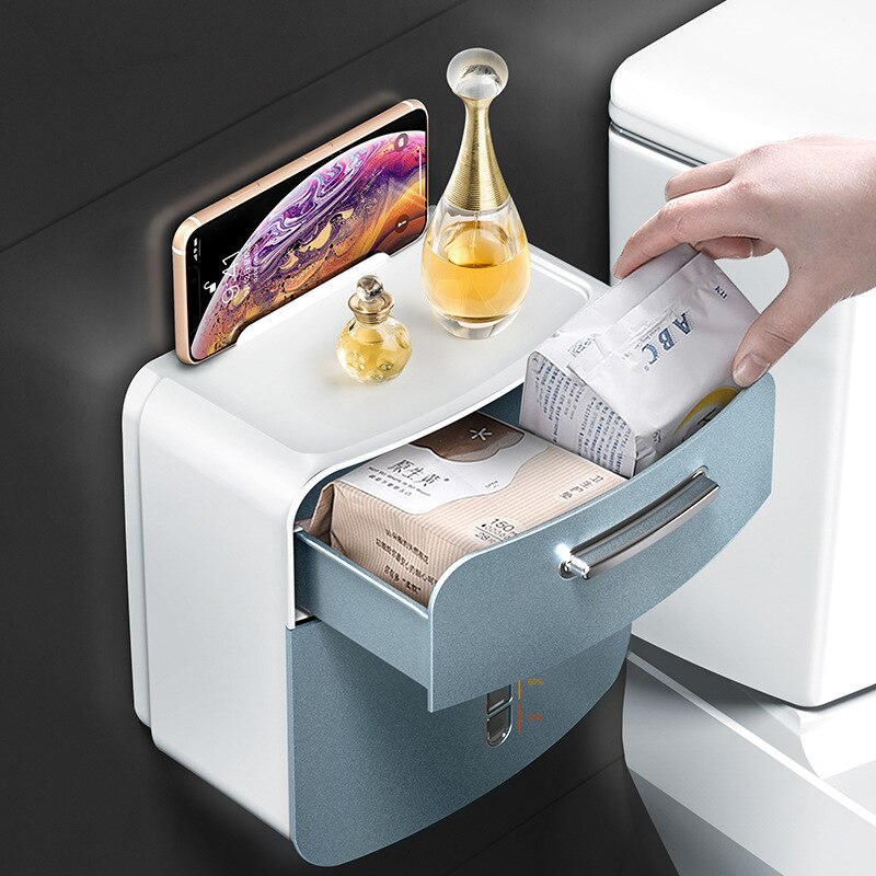 Waterproof Toilet Paper Holder Wall Mounted Roll Paper Tube Storage Box Tissue Box Shelf Bathroom Dustproof Paper Case Box