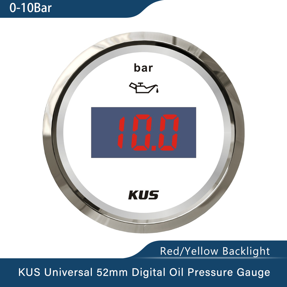 Kus 52mm oljetrykksmåler oljetrykksmåler med rødt og gult tilgjengelig bakgrunnsbelysning til bilbåt 0-5 bar 0-10 bar: digital 0-10 bar ws
