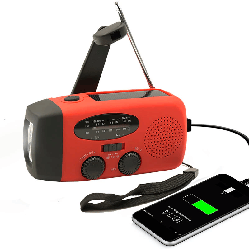 4000 mAh Weer Nood FM-radio Power Bank Handslinger Solar USB Opladen FM-radio AM NOAA LED-zaklamp Leeslamp: Paars