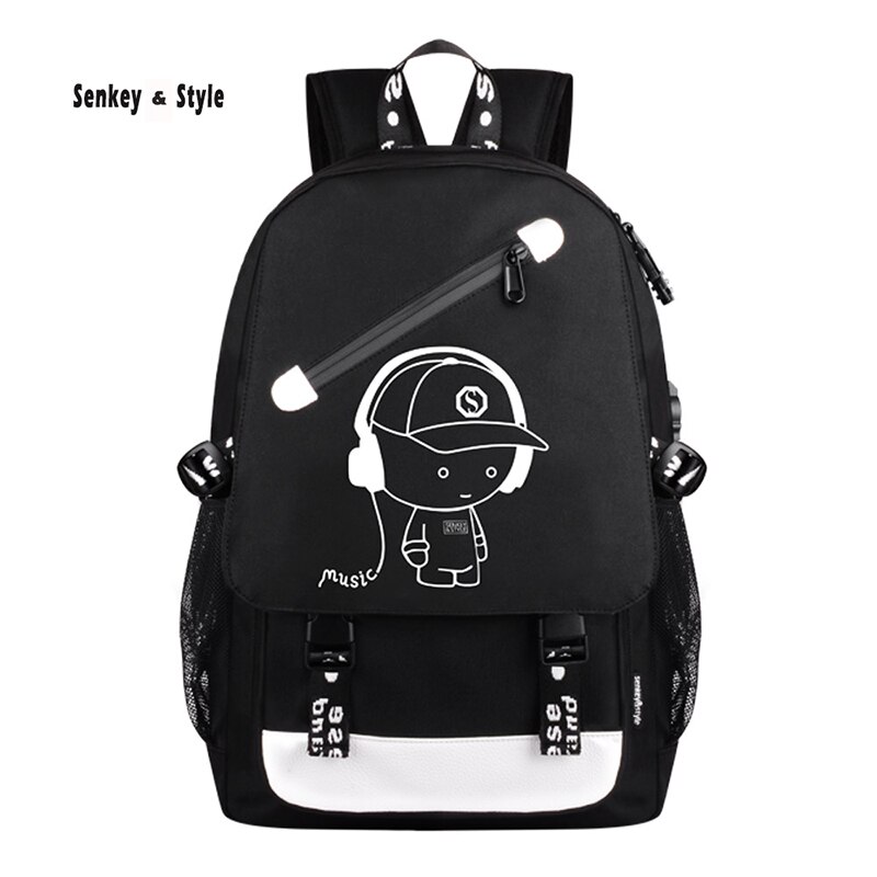 Senkey &Style Oxford Backpack Men's USB Large Capacity Waterproof Back Pack Travel Leisure Computer Student Bag Luminous Package