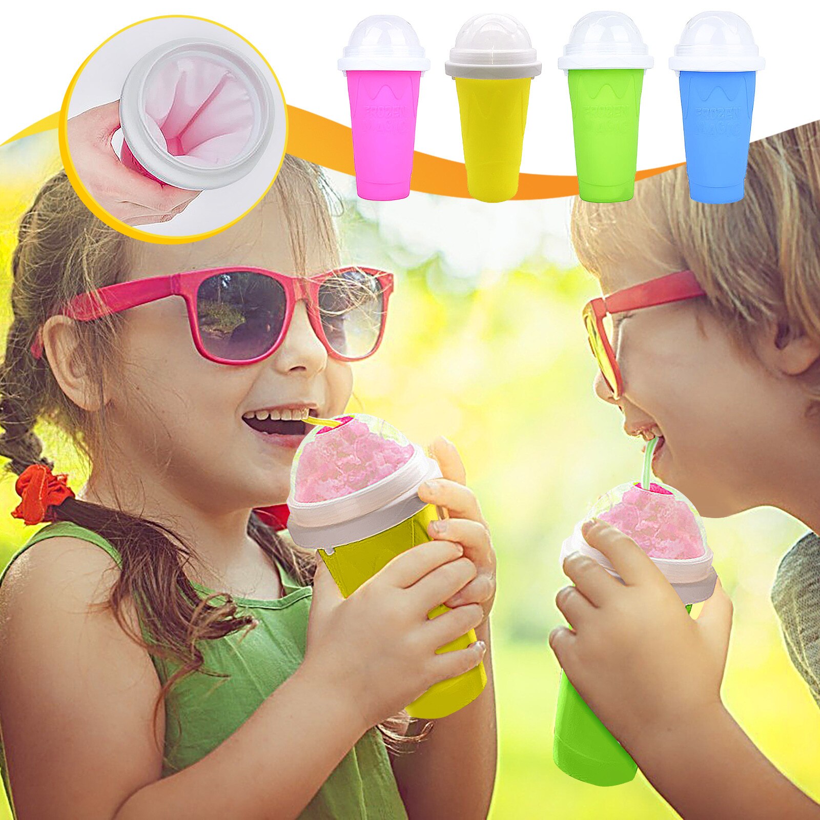 Summer DIY Smoothie Cup Pinch Into Ice Cup Silicone Double Layer Homemade Ice Cream Milkshake Juice Cup Summer Cold Keeping Cups
