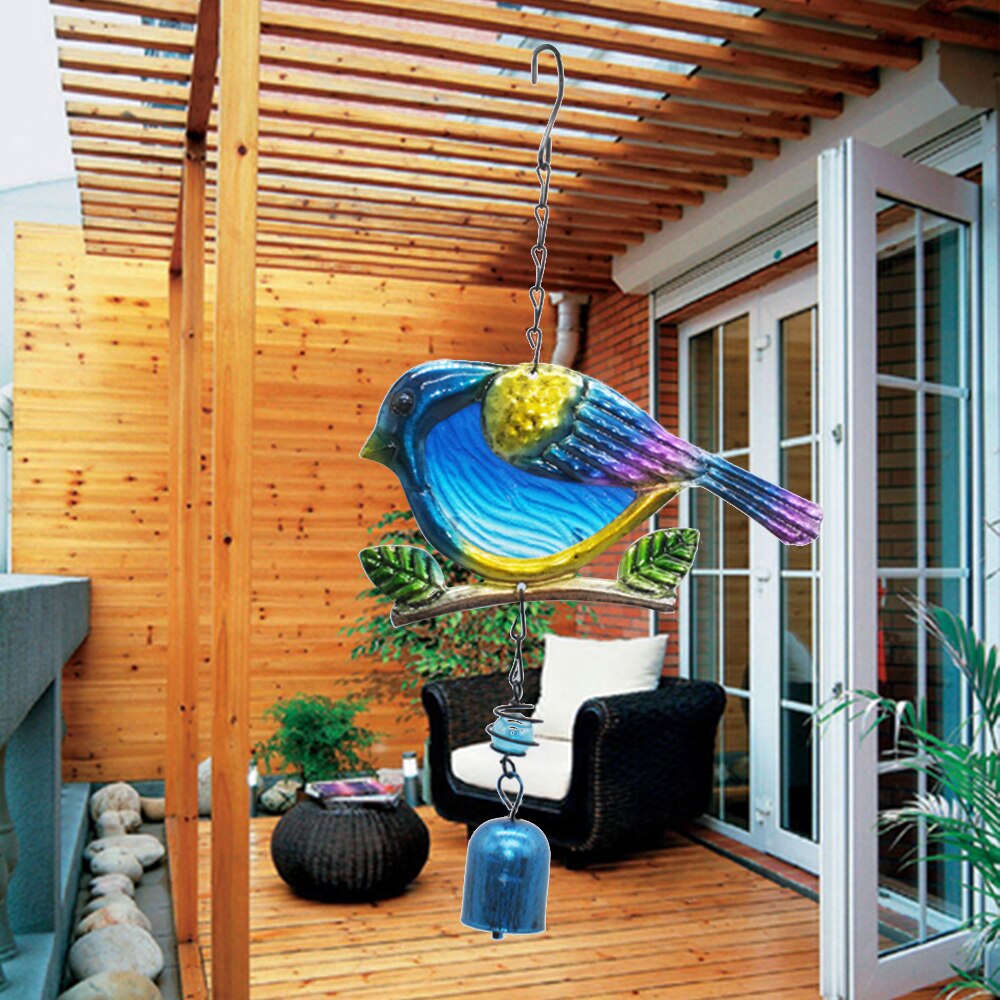 Portable Metal Glass Decor Wind Chimes Cute Bird Wind Chimes Home Window Balcony Yard Hanging Bells Outdoor Garden Ornament