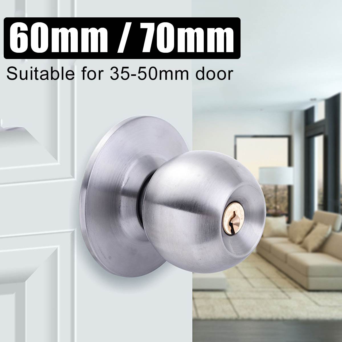Adjustable Stainless Steel Round Ball Door Knobs Rotation Lock Knobset Handle Entrance for Bedrooms Living Rooms Bathrooms
