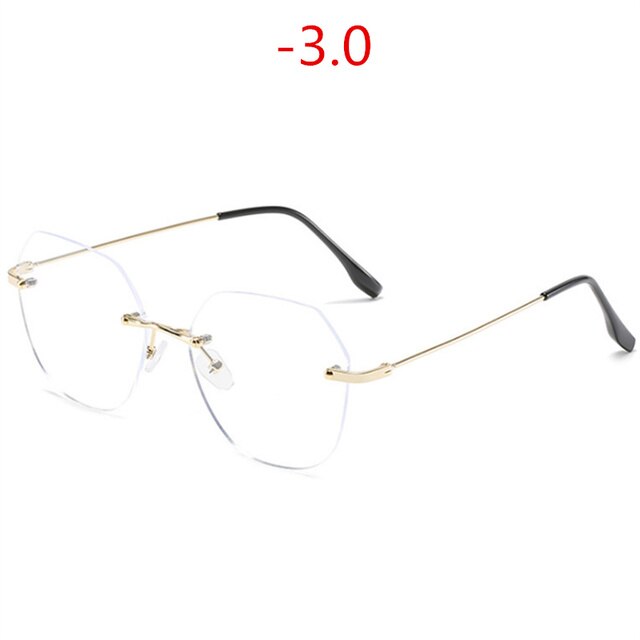 -0.5 1.0 1.5 4.0 Randloze Afgewerkt Bijziendheid Bril Vrouwen Rose Gold Metal Polygon Brillen Recept Nearsighgted Eyewear: gold-3.0