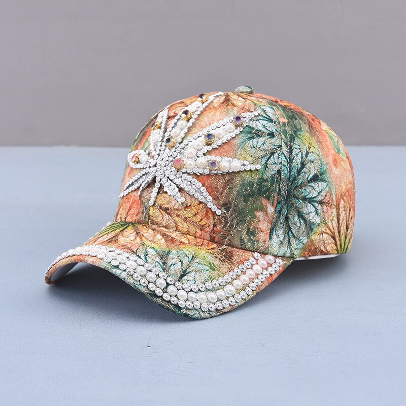 Sombrero de sol para mujer y niña, gorra de béisbol con diamantes de imitación y perlas, colorida, Snapback, Cool Star: 3