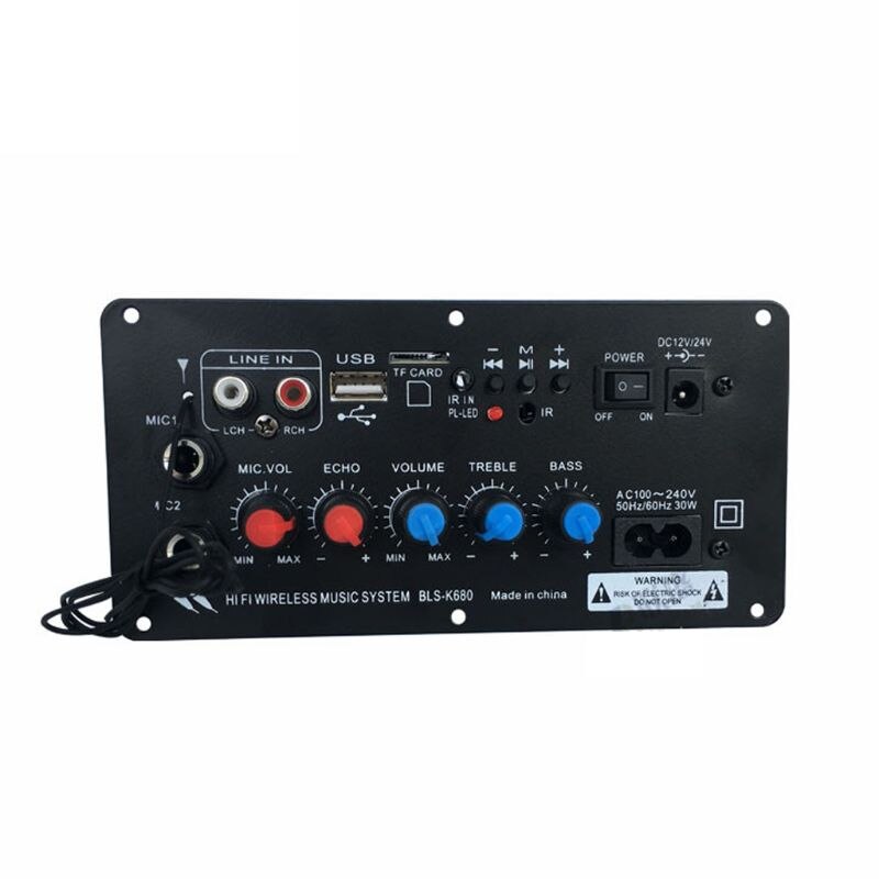 AC240V DC12V 24V cyfrowy wzmacniacz stereofoniczny Bluetooth wejście AUX podwójny mikrofon 2 MIC Reverb regulowany U1JE