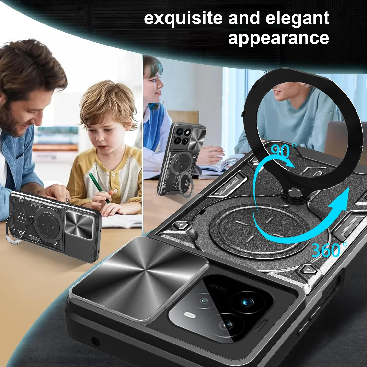 Funda con soporte para cámara deslizante para Realme GT 7 Pro, Funda protectora con soporte magnético para Realme GT7 Pro, Capa de teléfono a prueba de golpes