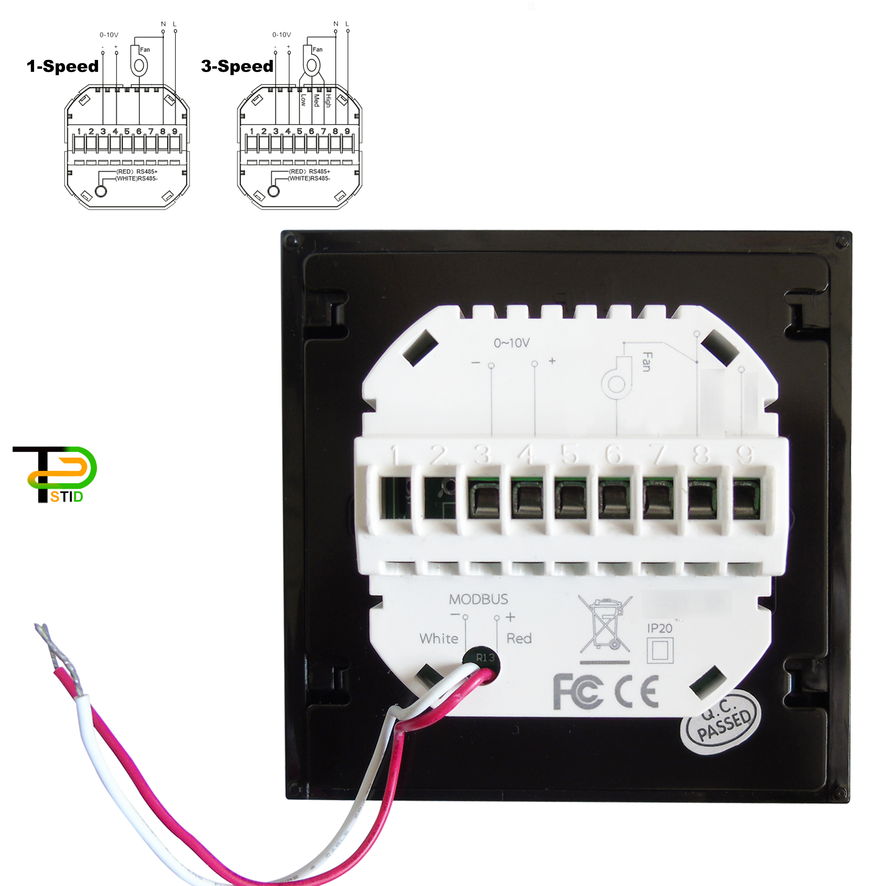 Thermostat MODBUS intégré proportionnel, panneau de commutation de commande, pour 1 vitesse/3 vitesses, bobine de ventilateur 0-10V, vanne en option 24V 220V