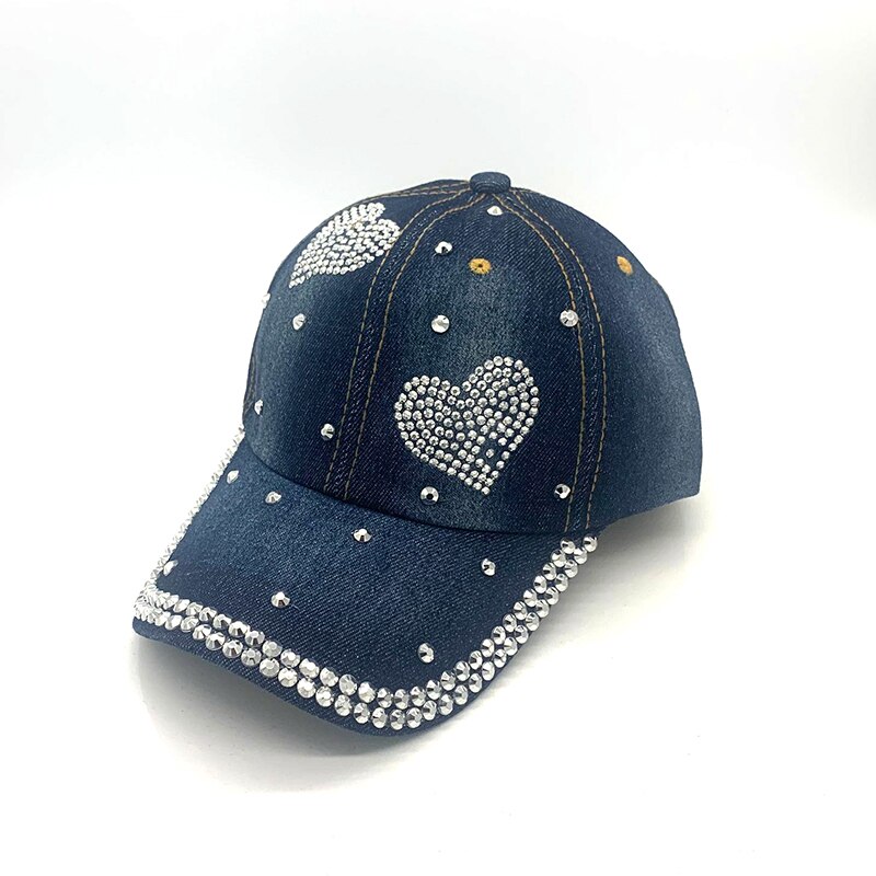 Cool Denim Baseball Cap Rhinestone Hip Hop Adjustable Snapback Hat Gorra For Women