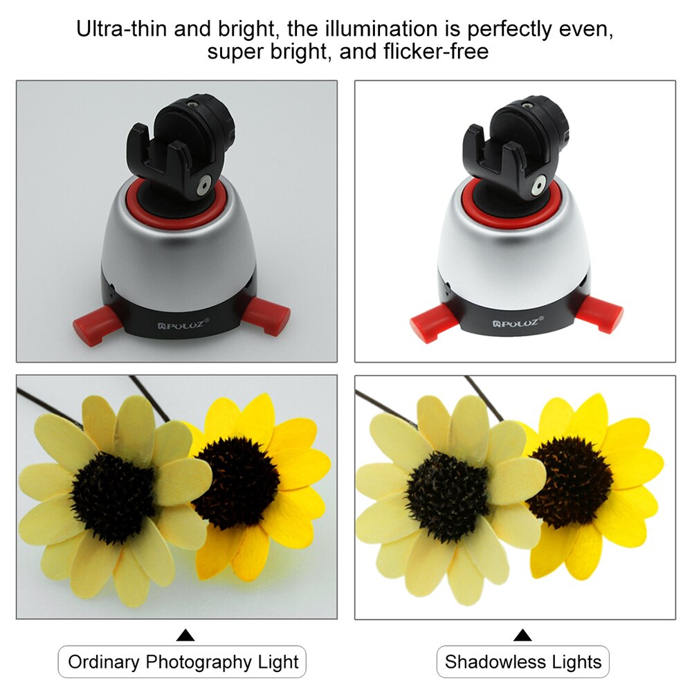 LED Photography Lighting Shadowless Softbox Bottom Light+Switch Shadow-free Adjustable Lamp Panel for Photo Shooting Tent