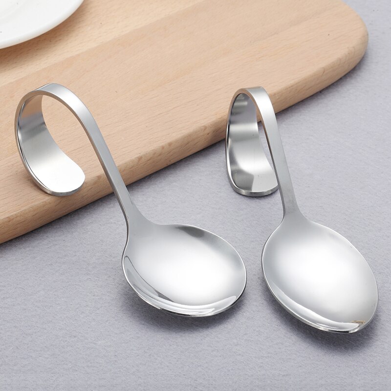 Stainless steel Salad spoon set Curved Handle Dinner Serving Soup Salad Spoon Public Dinnerware Cutlery Kitchen Buffet Tools