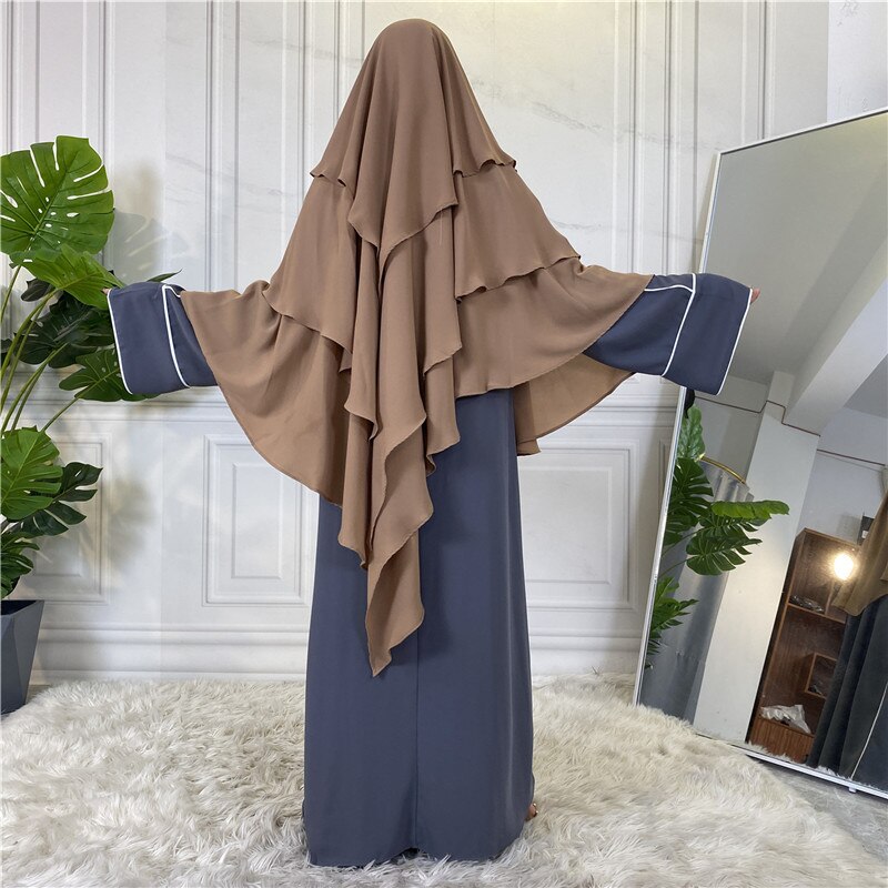 Ramadan Eid Prayer Garment Long Khimar Hijab Scarf Sleeveless Tops Islamic Women Abaya Jilbab Abayas Muslim Arab Clothing Niqab: Brown Khimar