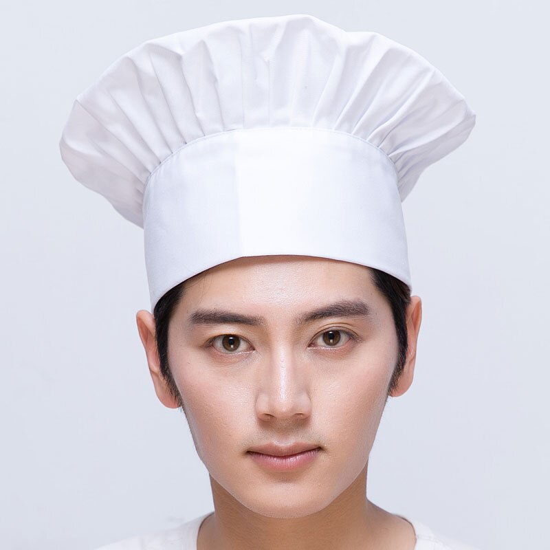 Casquette de cuisine pour hommes et femmes, chapeau de Chef en tissu à carreaux, solide, noir, rouge, blanc: white 22cm