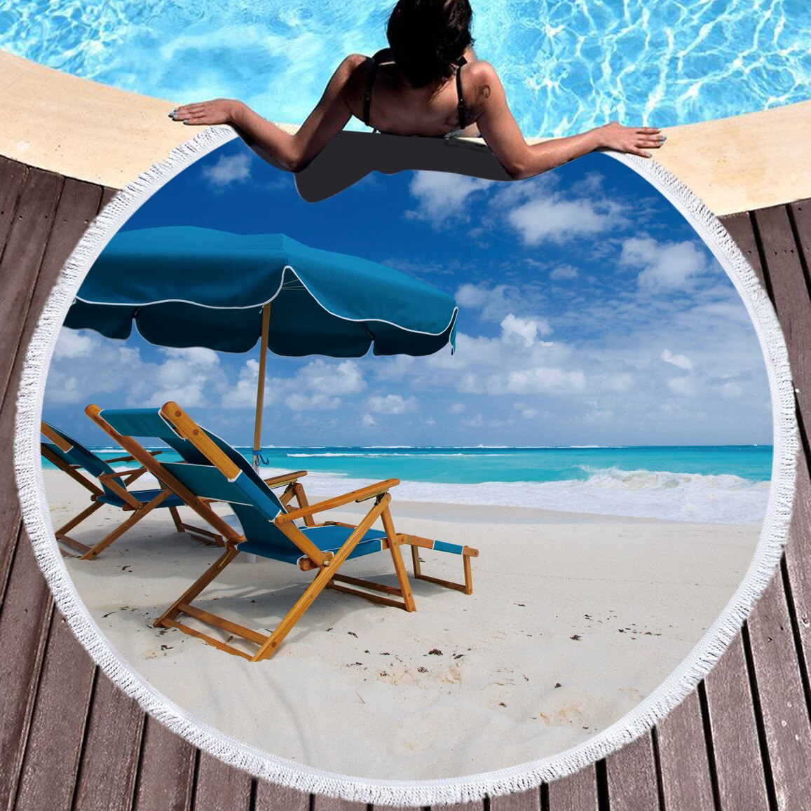 Strandpatroon zomer grote microvezel bedrukte ronde strandlakens met kwastjes kunnen worden gebruikt als badhanddoeken en omslagdoeken